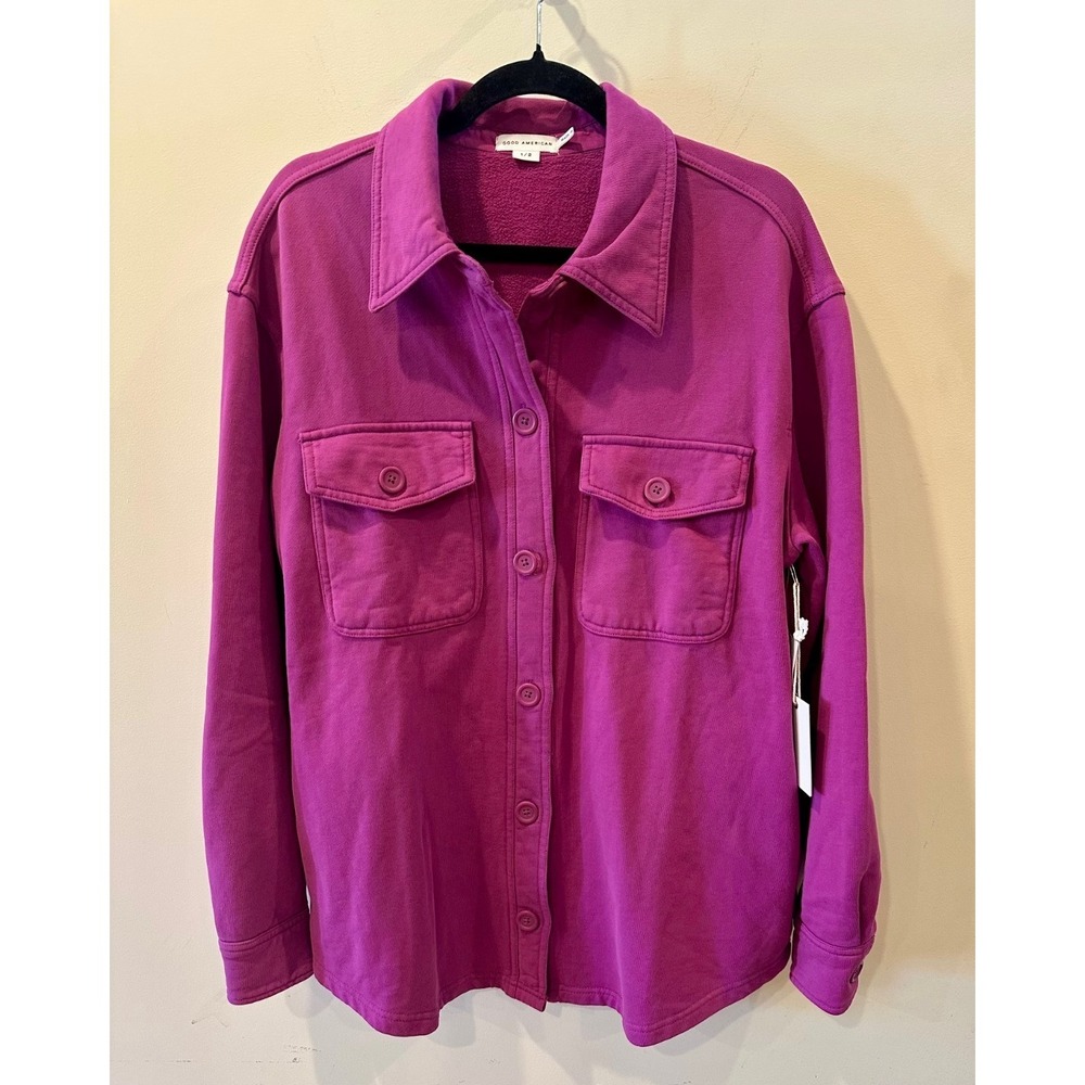 NWT Good American Fleece Shirt Jacket Shacket Power Purple‎ Womens Sz 1/2 $139